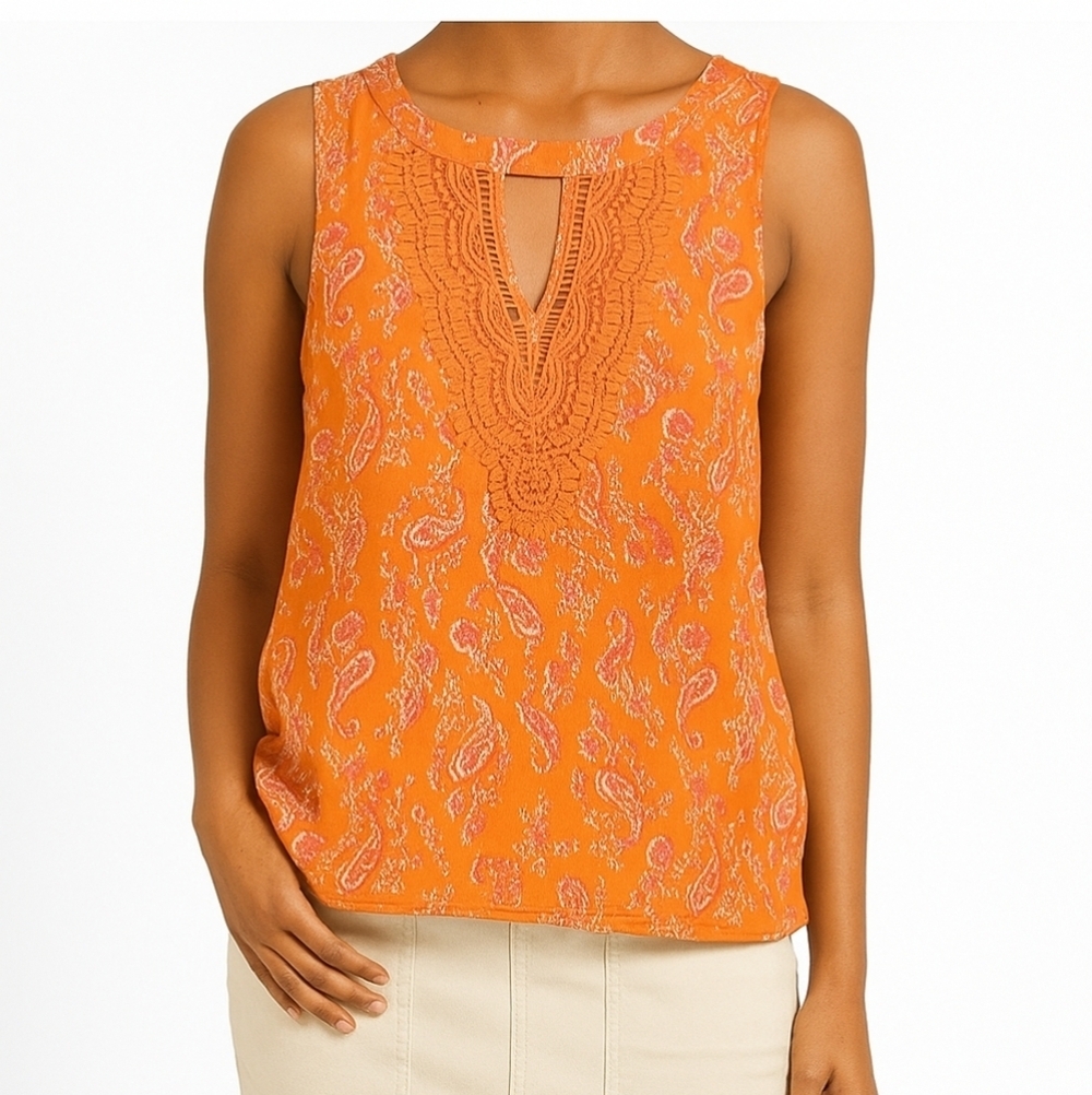 Daniel Rainn Floral Paisley Lace Camisole Orange & Pink Size S